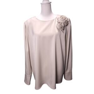 Gibson Latimer Cream Ivory Long Sleeve Floral Applique Blouse Top Size XXL Event
